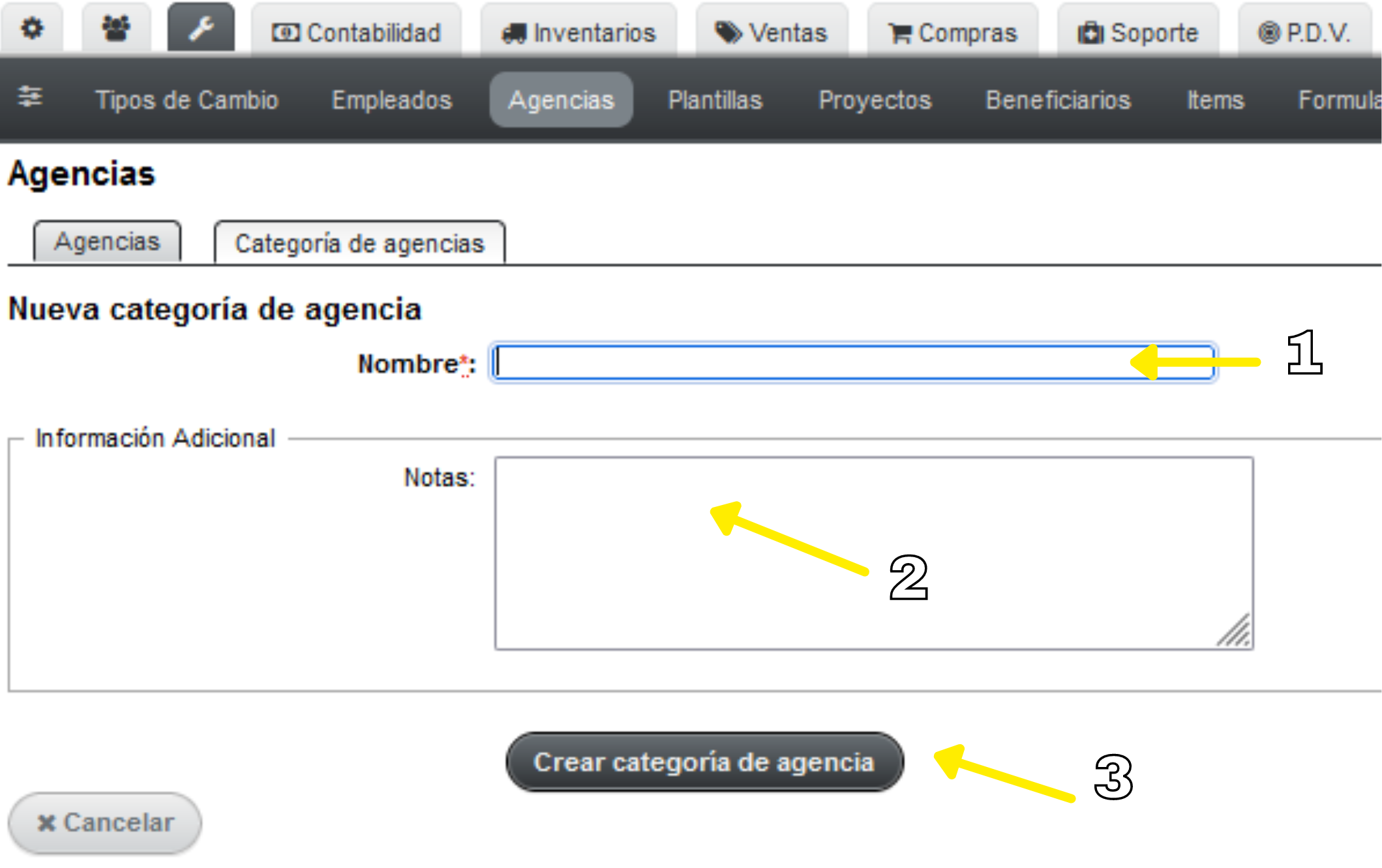 Nueva categoría de ítems