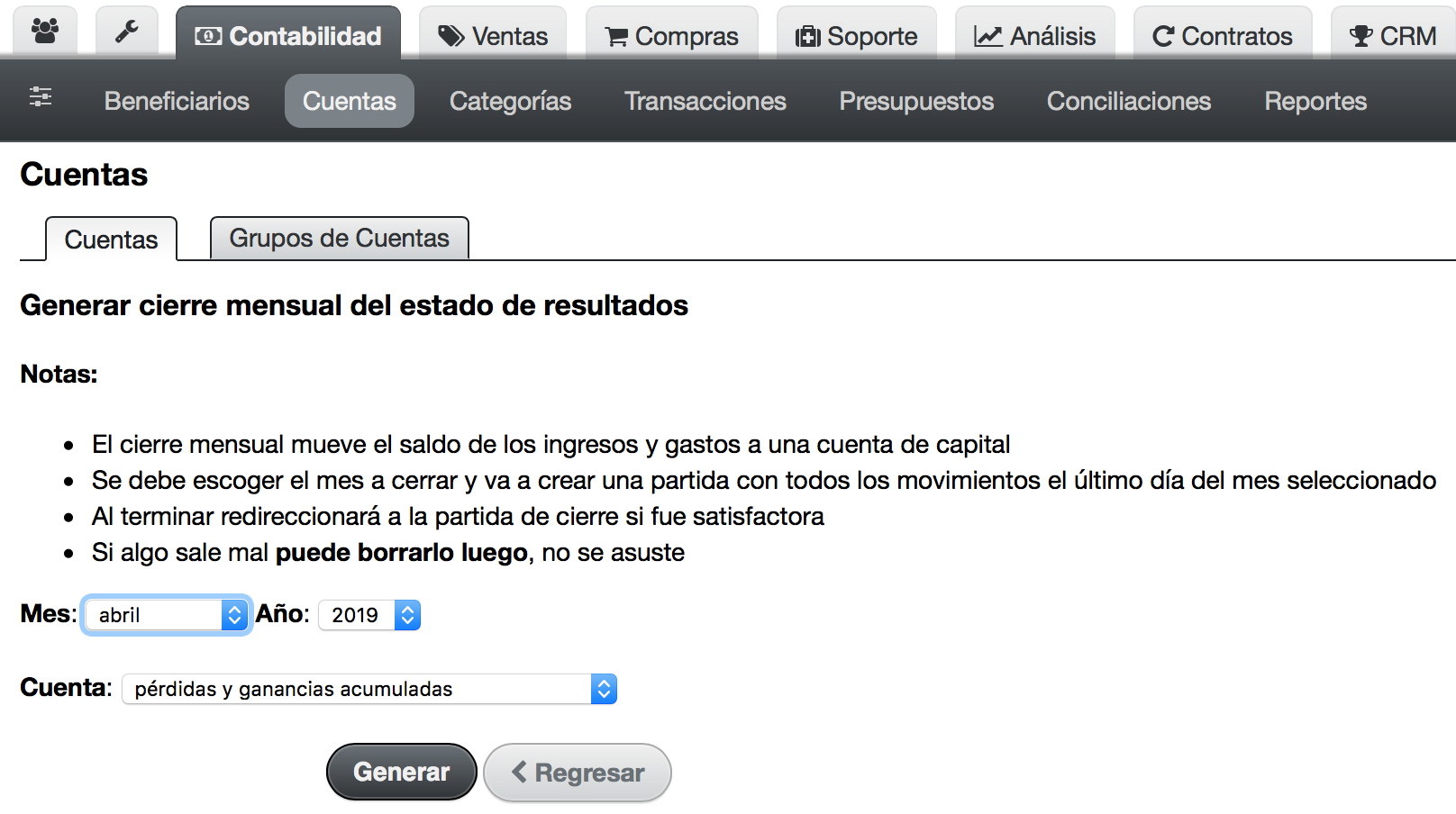 cierre mensual e d r