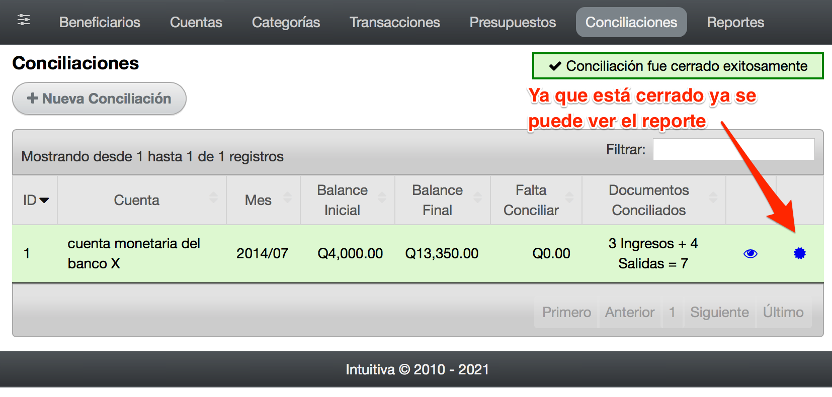 generar reporte de conciliacion
