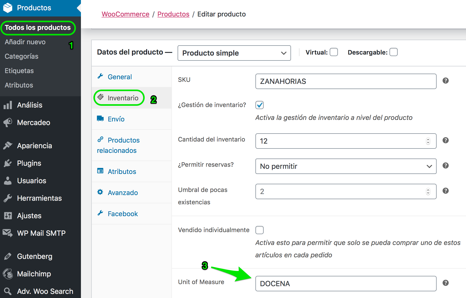 Configuración de unidad de medida
