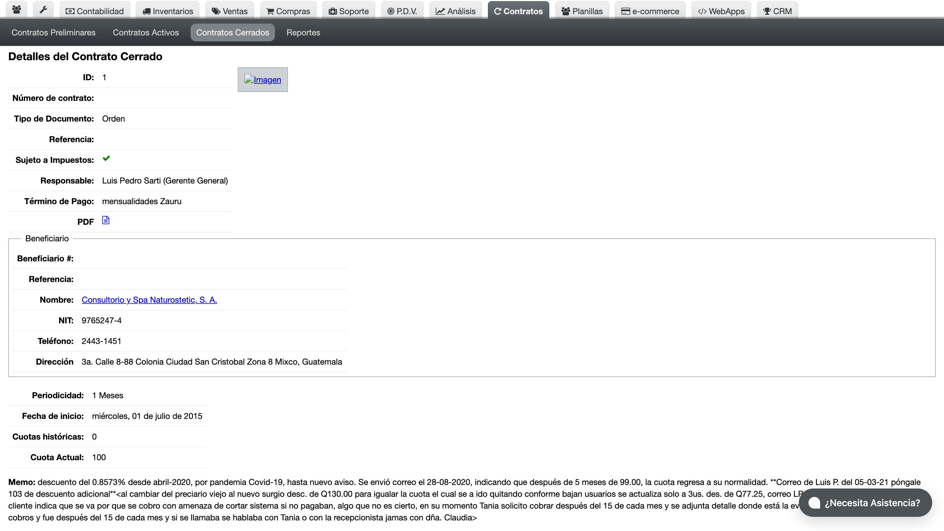 reabrir contrato cerrado