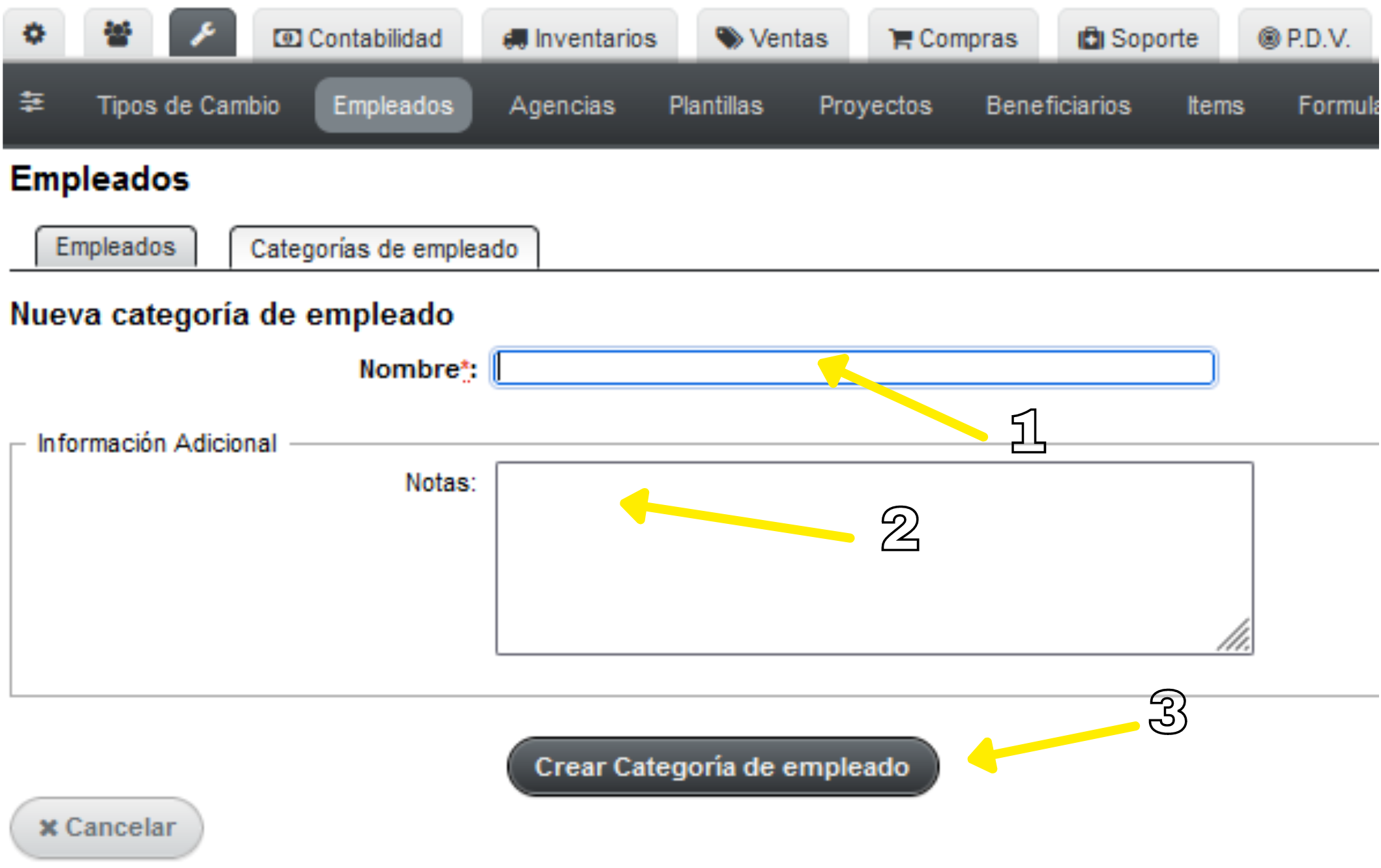 Nueva categoría de empleado
