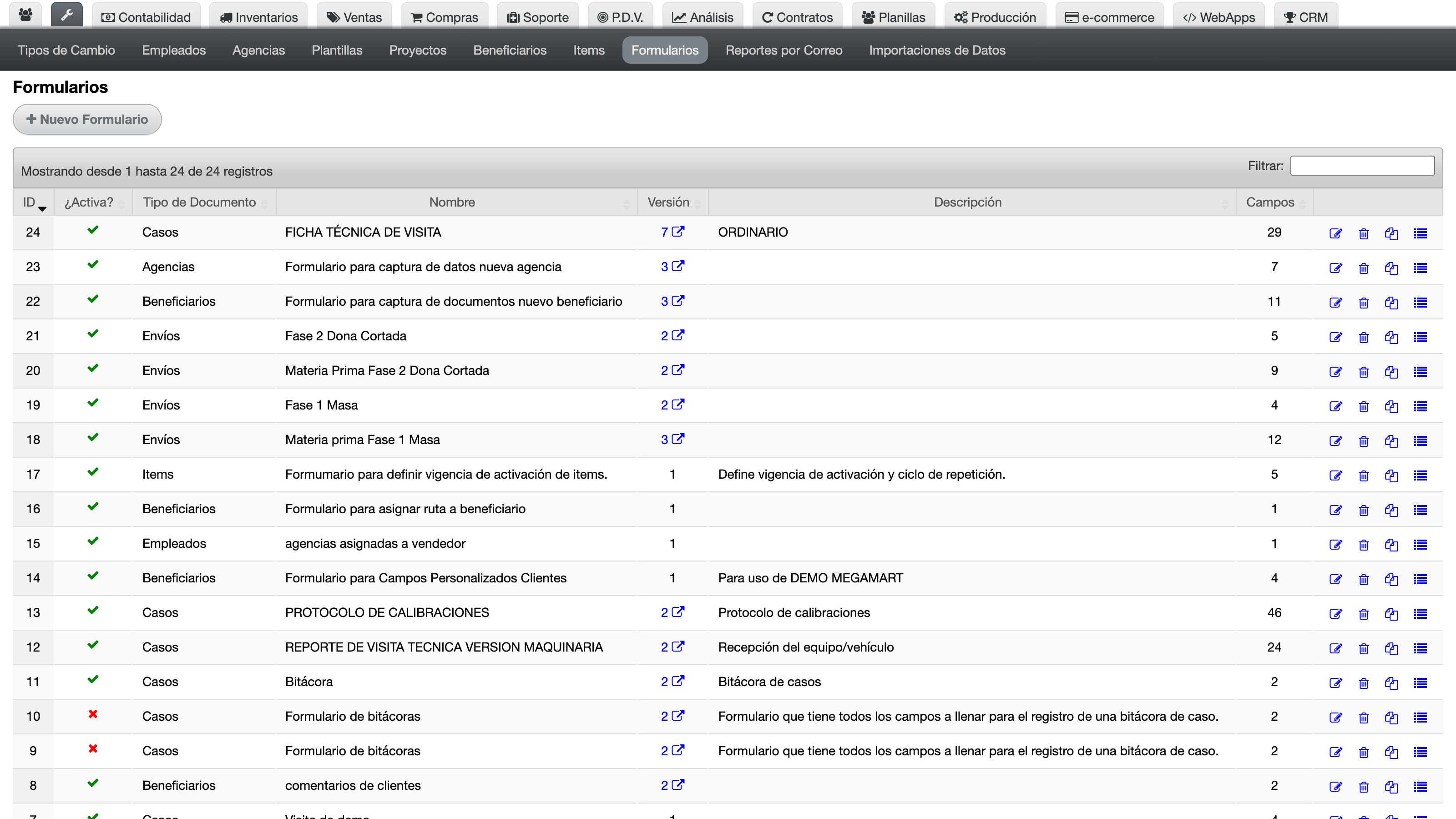 Versiones de formulario