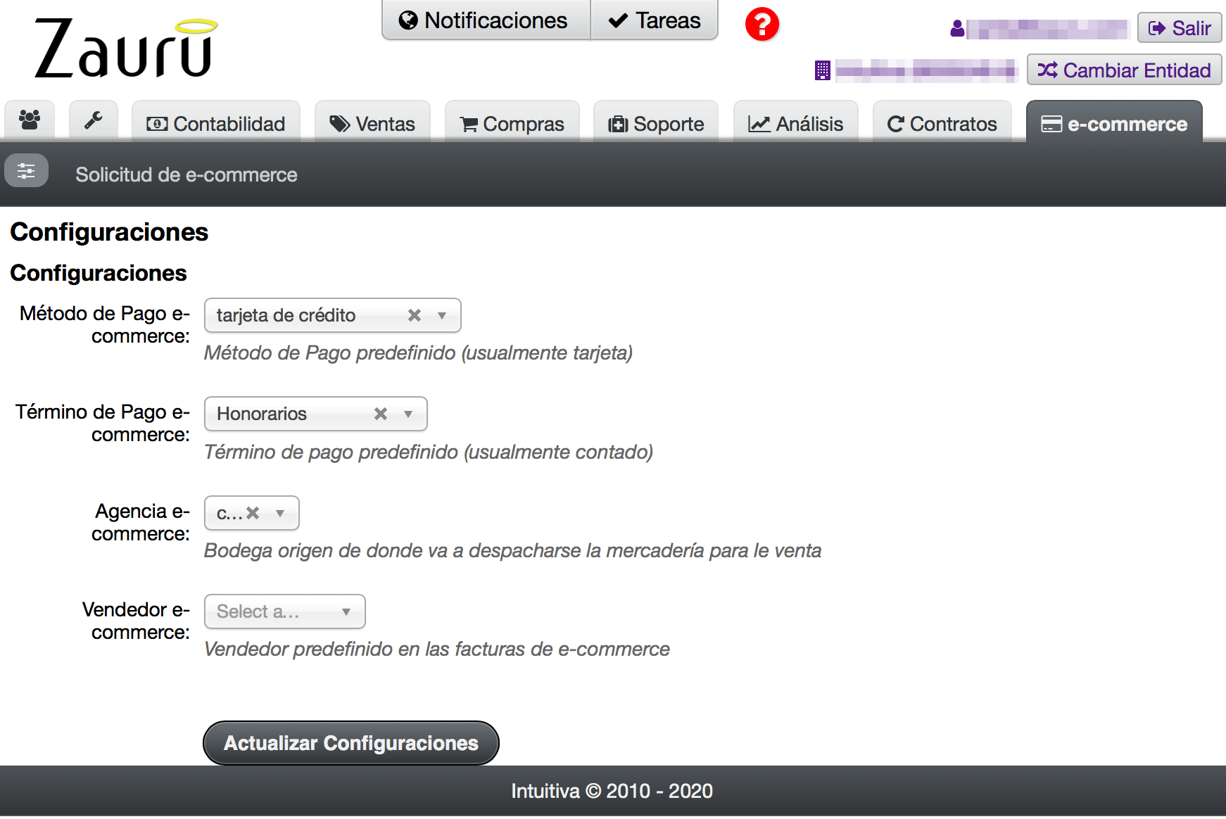 configuración e-commerce