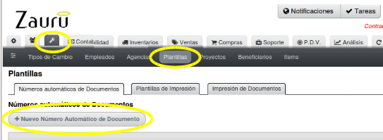 Configuración/Plantillas/Nuevo número automático de documentos