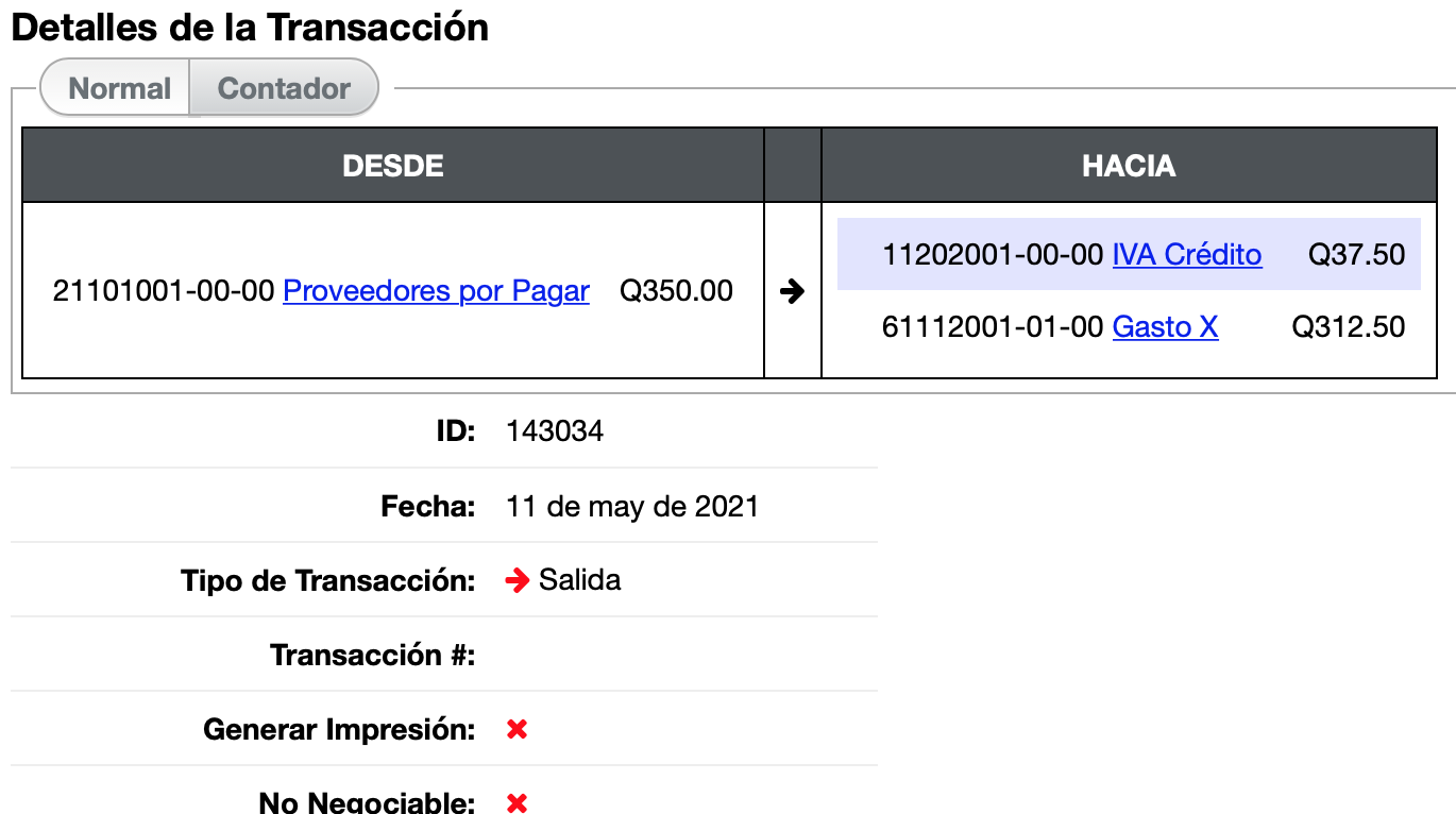 transaccion existente en OC